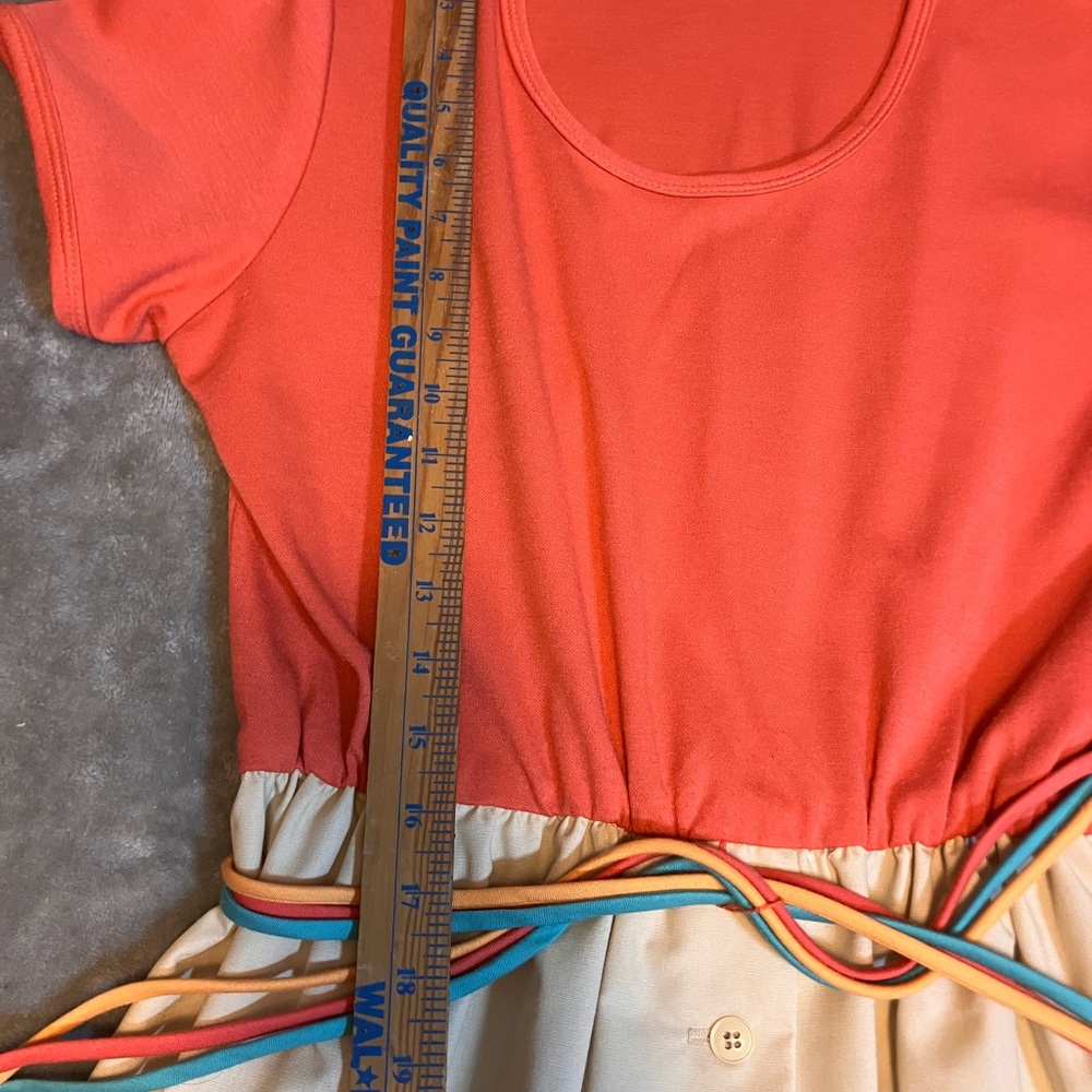 VNTG 70s 80s Rainbow A-Line Toni Todd Dress Cotton Coral Crème Retro S No Sz Tag - Picture 5 of 10